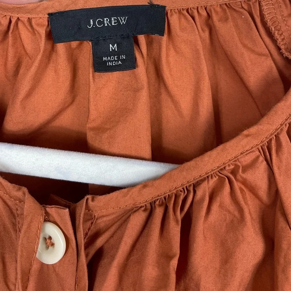 J. Crew Tie Sleeve Button Front Cotton Poplin Top Orange Size Medium